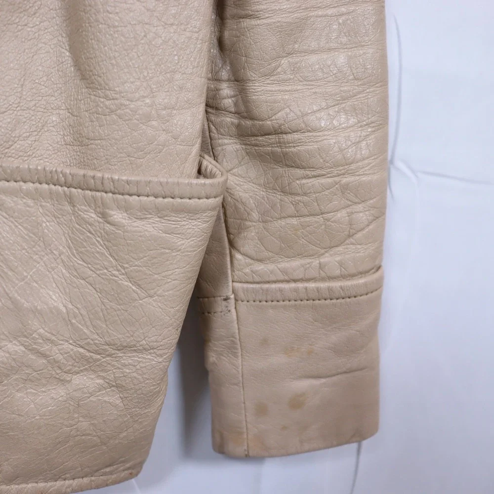 Vintage Leather Blazer‎ Jacket Beige Womens 70s Retro